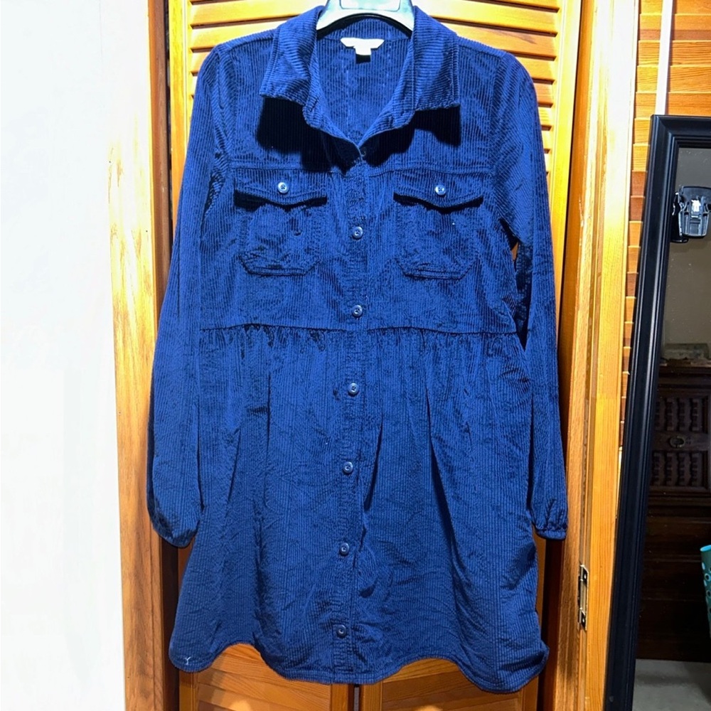 American Eagle Navy Blue Corduroy Babydoll mini Dress Small CHRISTMAS